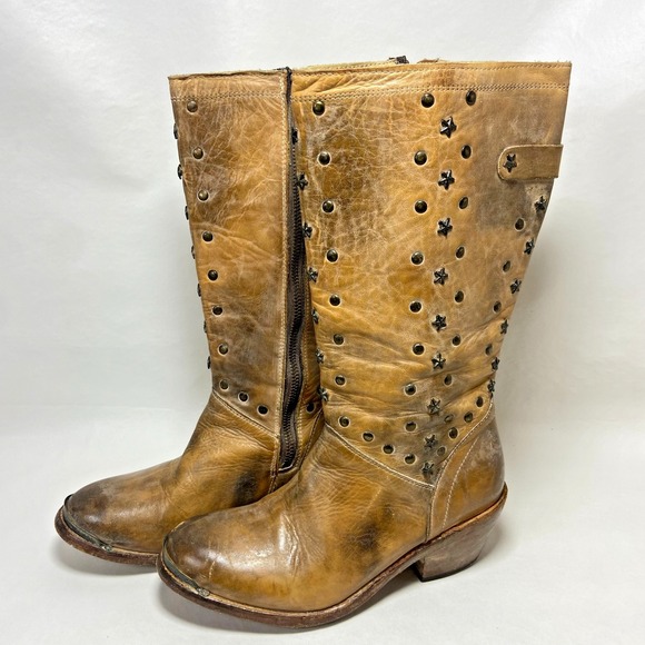 Bed Stu Cobbler Series Star Studded Brown Leather Boots 712 Womens 7.5‎ Mexico
